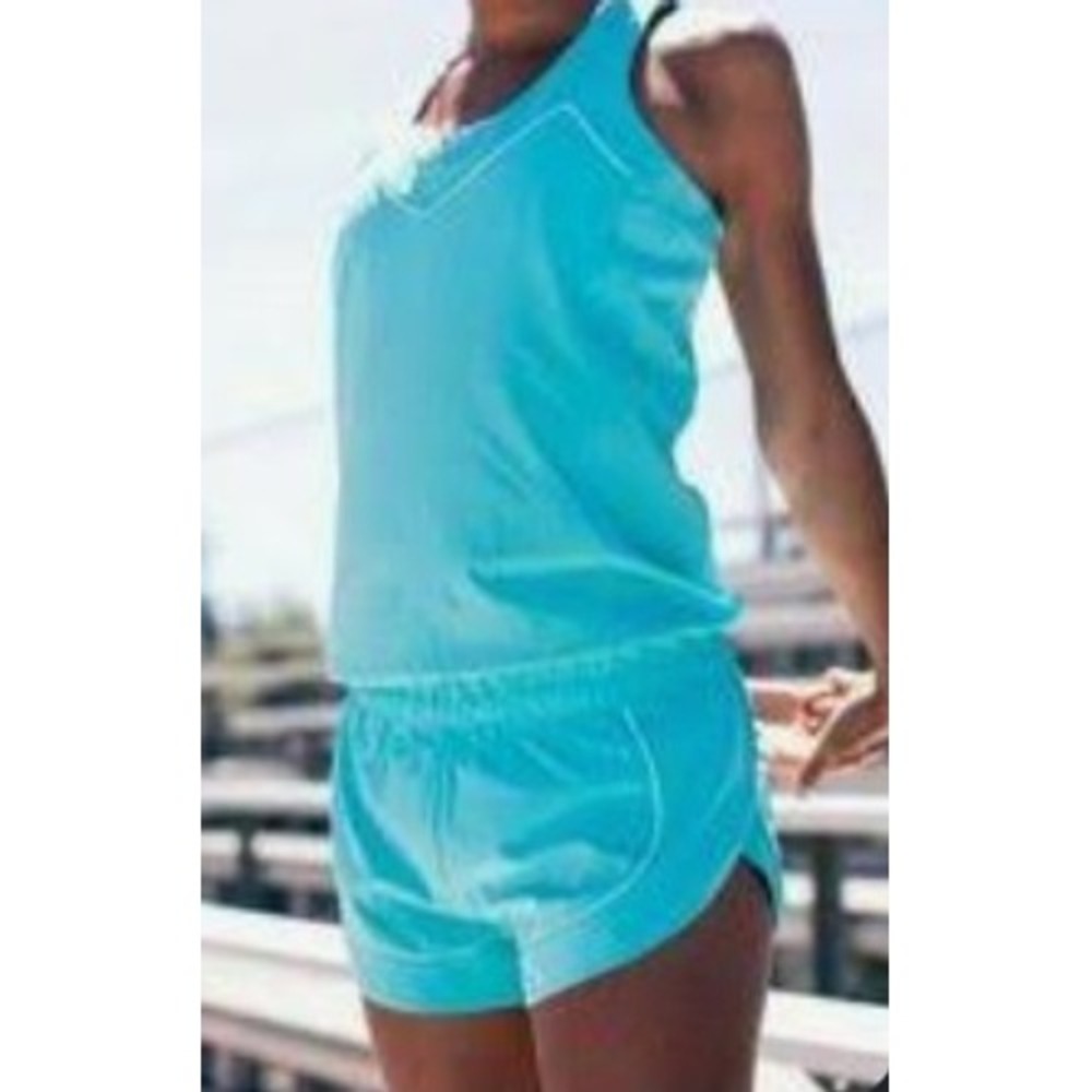 Lululemon Runsie Turquoise Blue Activewear Running Romper 2 Reflective Trim FLAW